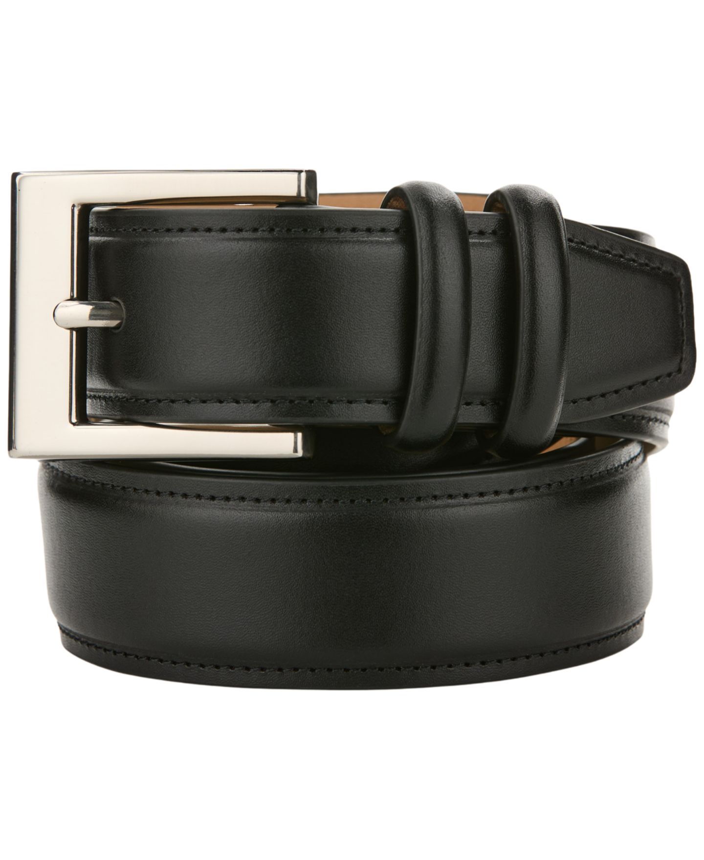 Мужской ремень Perry Ellis Portfolio Fine Leather Burnish Belt, цвет: Чёрный — фото 1