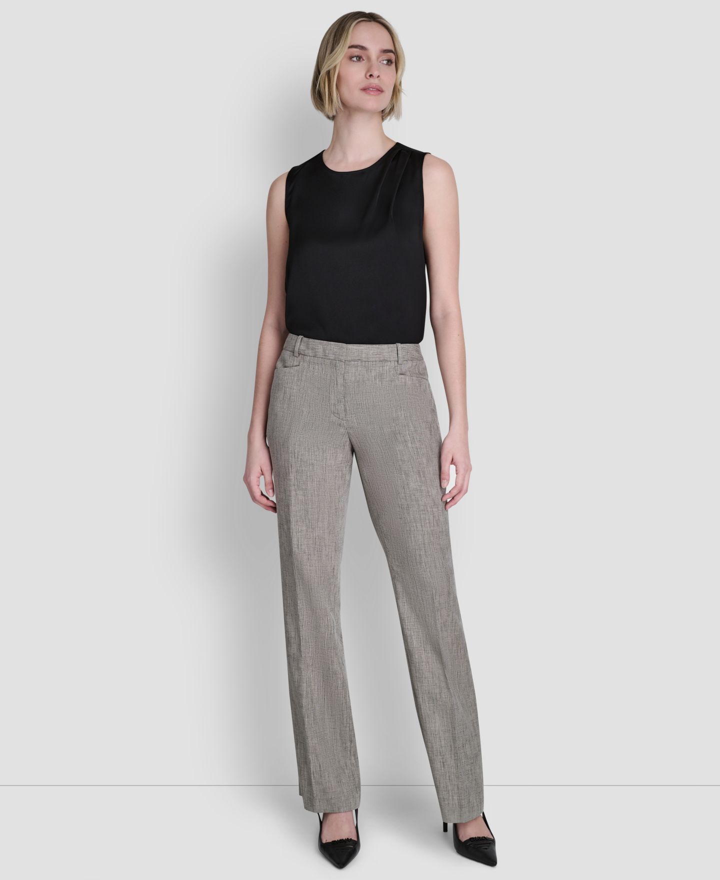 Женские брюки DKNY Petite Crosshatch Modern Fit, цвет: Чёрный / Кокосовый — фото 2