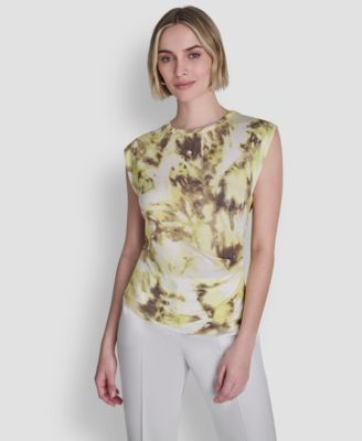 Petite Printed Knit Crew Neck Top