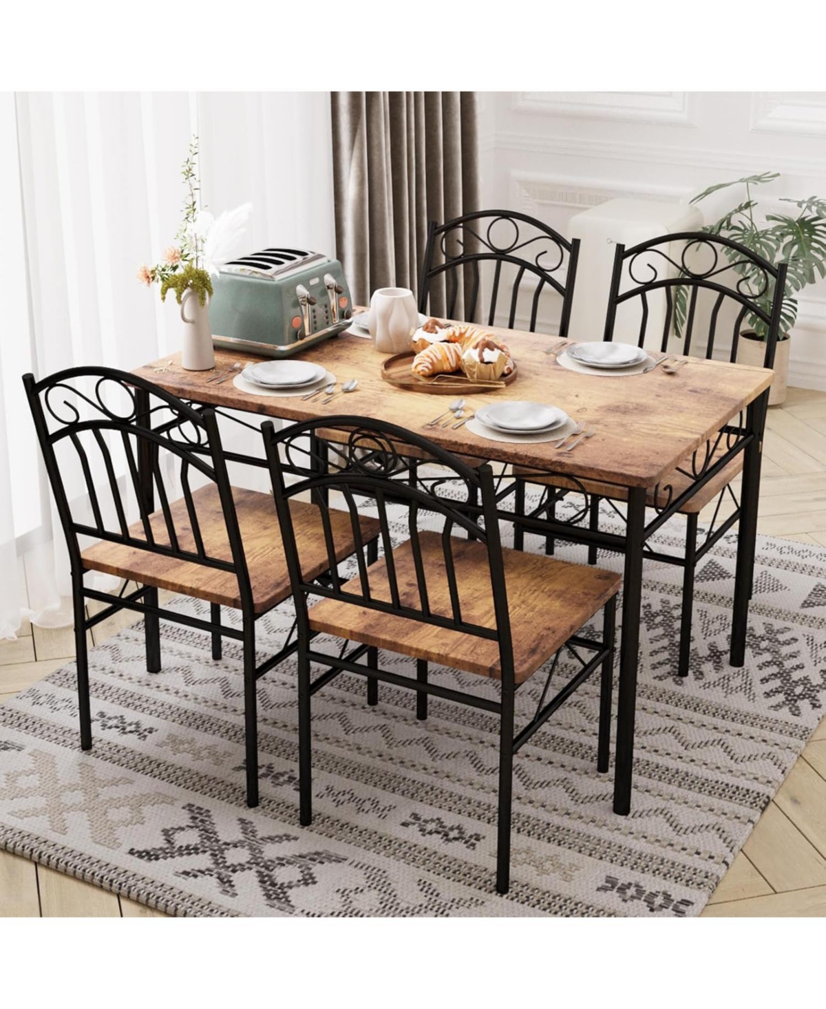 gaomon Dining Table Set of 4 Retro Industrial Dining Table and Chairs Wood Table Chairs Set for Small Space Breakfast Nook 1 Table + 4 Chairs