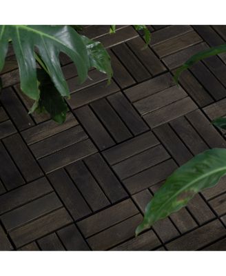 Acacia Wood Interlocking Deck Tiles Checker Pattern, 10PCS 12"x12"