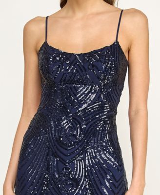 Juniors' Sequin Scoop Neck Gown