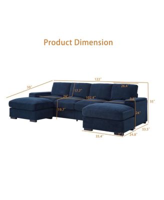 4-Seat Corduroy Sectional Sofa Sleeper Couch with 2 Ottomans
