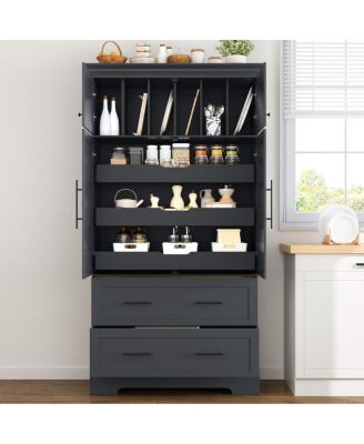  Farmhouse 40"x18"x72.6" Kitchen Pantry, 4 Doors