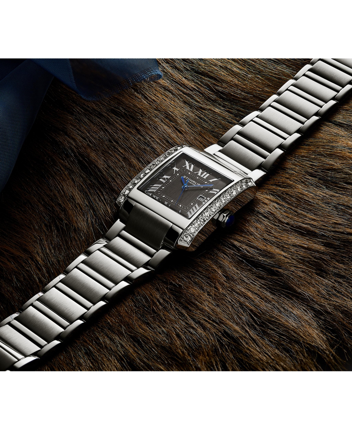 Stuhrling Elan Women s Rectangular Quartz Watch, Black Dial, Silver-Tone Stainless Steel Bracelet, Roman Numeral Dial & Date