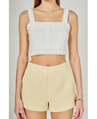 Women's Flower and Pearl Trim Knit Top