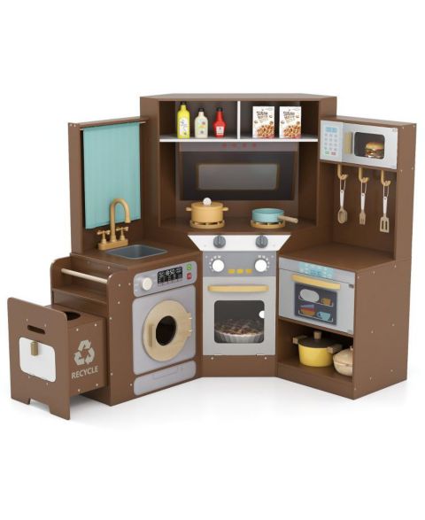 Детская игрушка Slickblue Corner Pretend Kitchen with Working Stoves, Lights and Sounds 11-Piece Playset, от 3 лет, цвет: Кофейный
