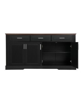  63" Fluted Sideboard Buffet Cabinet with Storage, Modern Coffee Bar Station