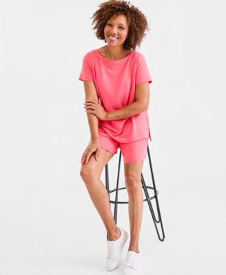 Petite Short-Sleeve Boat Neck Top