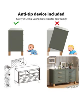 Streamdale 6-Drawer Dresser with Metal Handles & Solid Wood Legs