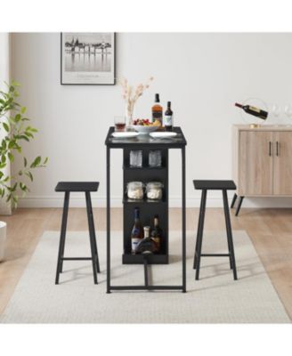 Small Bar Table and Chairs Set for 2 3-Piece Bar Table Set with 3 Tier Storage Shelves Space Saving Table for Small Apartment Dining Room