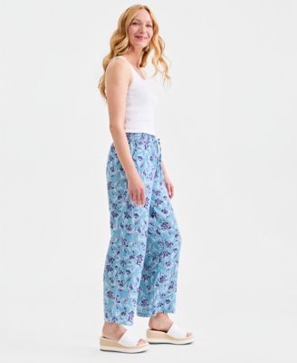 Women's Printed Cotton Gauze Pull On Pants