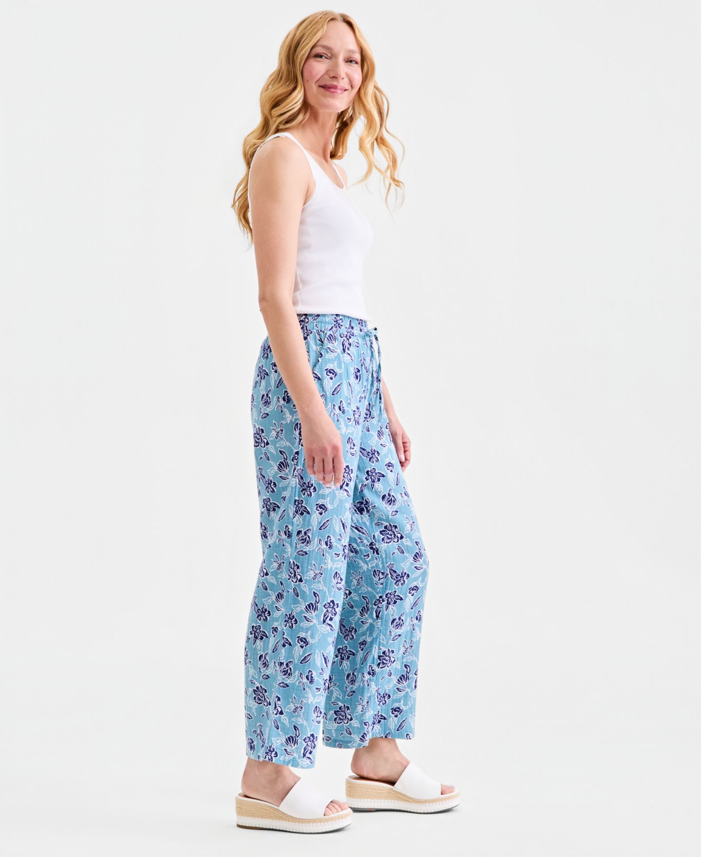 Женские брюки Style & Co Cotton Gauze Straight-Leg Pull-On, цвет: Bloom Cool River — фото 2