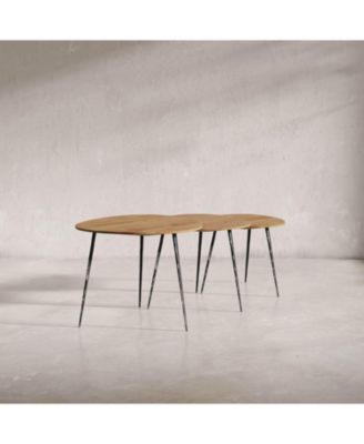 Reeves Abstract Contemporary Solid Acacia Wood Nesting End Tables (Set of 3