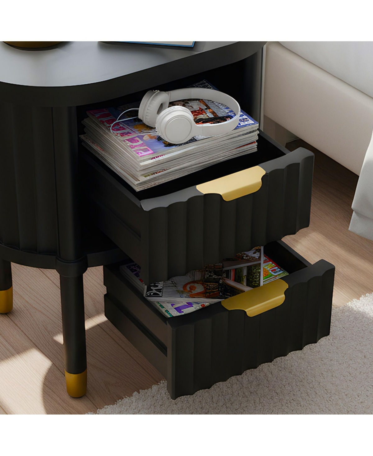 Rainsken 1-Pc Solid Wood Gold-Handle Nightstand Furniture