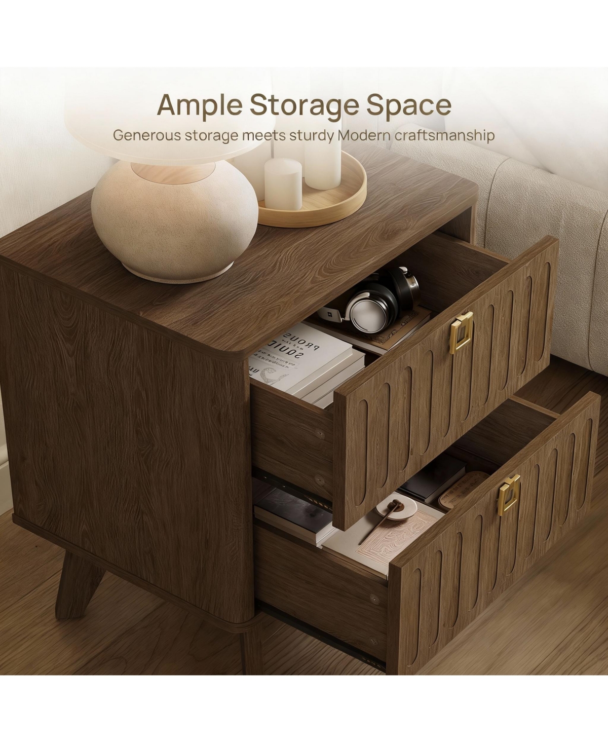 Yigii Modern Fluted Nightstand with 2 Drawers - Stylish Storage for Bedrooms