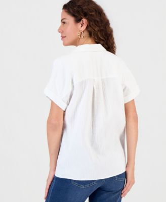 Women's Cotton Gauze Collared Popover Top