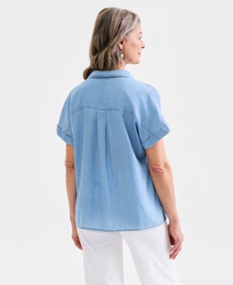 Women's Chambray Collared Popover Top