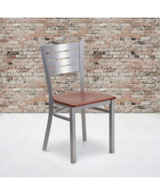 2 Pack Silver Slat Back Metal Restaurant Chair