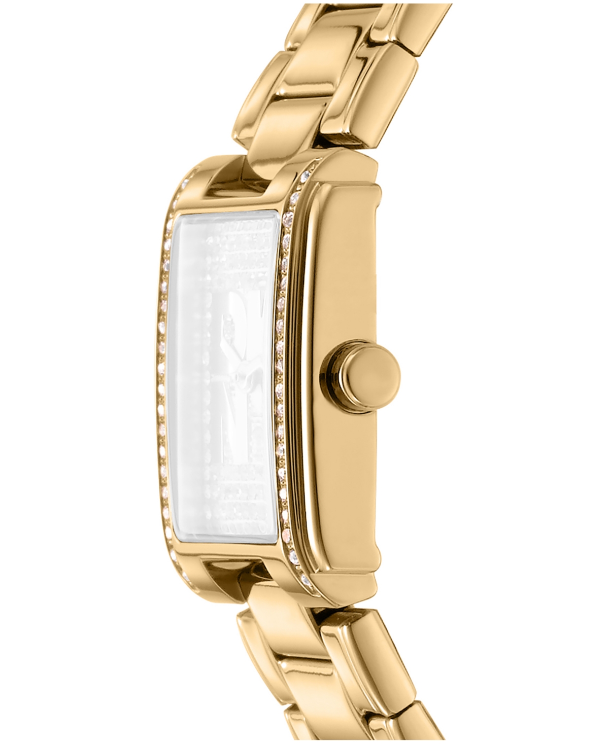 Dkny Women's Crystal Dial Crystal Accented Dial Gold-Tone Stainless Steel Bracelet Watch, 23 x 30mm