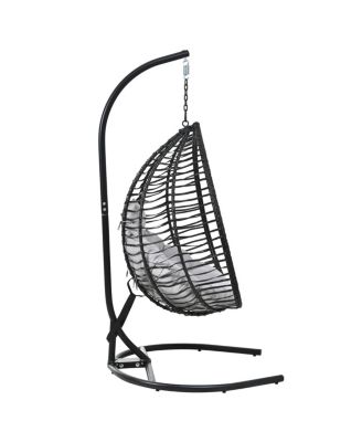 Streamdale Indoor Outdoor Hanging Hammock Chair with Stand, Foldable Rattan Egg Swing Chair