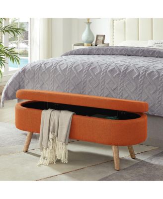  Luxury Oval Boucle Storage Ottoman Bench with Wood Legs