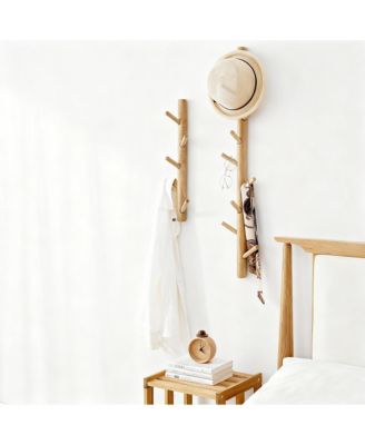 Oak Wood Wall-Mounted Coat Rack for Coats, Hats, Towels, Purse