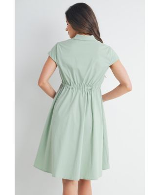 Maternity Button Front Empire Waist Shirt Dress Nursing Friendly