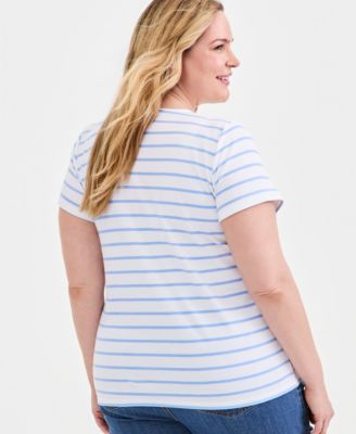 Style & Co Plus Size Striped Lace-Up Short-Sleeve Top