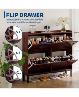 Shoe Storage Cabinet with 4 Flip Drawers, Modern Hollow-Out Panels, Adjustable Shoe Rack Organizer for Living Room or Bedroom