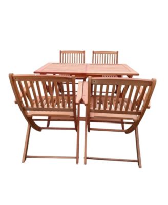 5 Piece Foldable Teak Patio Dining Set 4 Folding Chairs and 1 Dining Table Indoor Outdoor Universal Lightweight