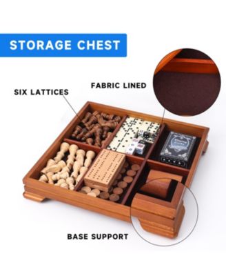 Deluxe 7 in 1 Board Game Set - Chess/Checker/Backgammon/Dominoes/Cribbage Board/Playing Card/Poker Dice