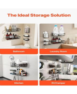 Shower Caddy 5 Pack, Adhesive Bathroom Storage Organizer Set, No Drill Wall Mounted Shower Shelves, 40 lbs Capacity