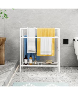 3 Tier Metal Towel Rack, Freestanding Towel Holder with Mesh Shelf, Display Rack for Bedroom, Bathroom