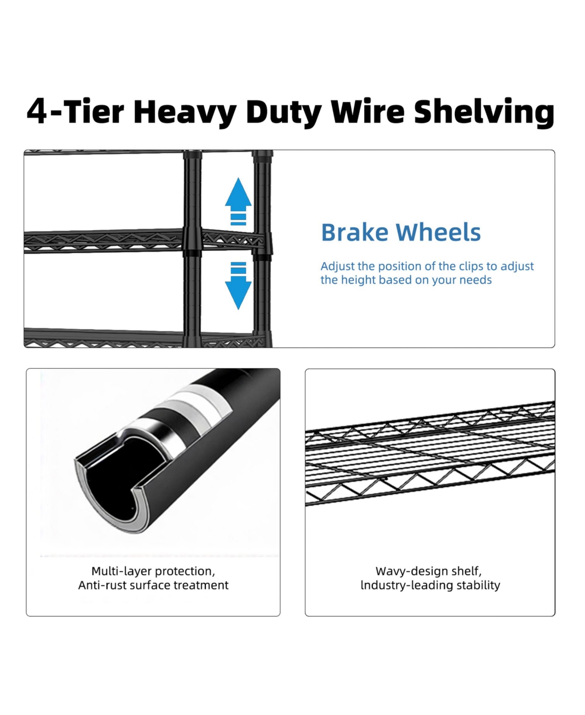 Rainsken 5-Tier Utility Shelving Unit, Steel Storage Organizer Wire Rack, 1750 Lbs Capacity for Garage, Home