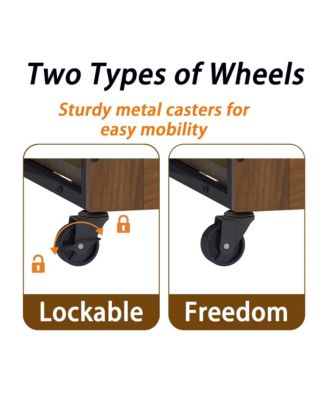 27.2" Dog Crate Furniture End Table with Wheels, 2-Door Heavy Duty Kennel for Small Dogs
