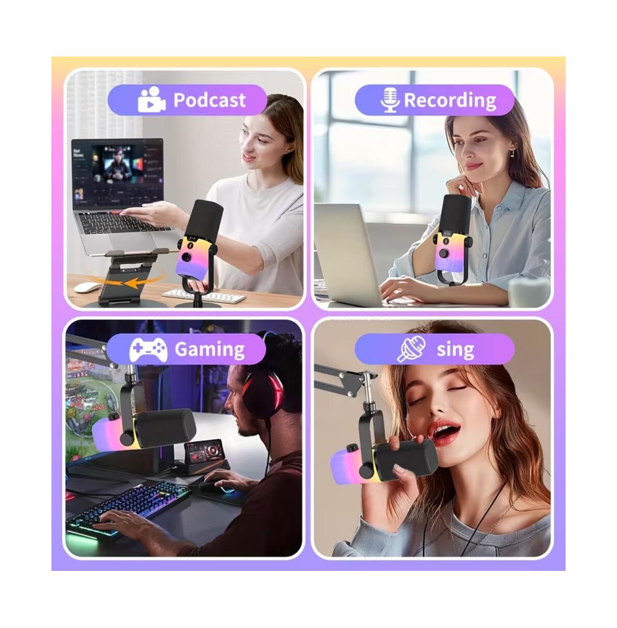 Zealsound Xlr/Usb Gaming Podcast Microphone - Rgb Lights, One-Touch Mute, 3.5mm Monitor Jack & Volume Knob for Pc/Mac/PS4/PS5/Phone