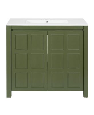 36" Retro Bathroom Vanity with Ceramic Sink, Solid Wood Frame and Soft Close Doors, Spacious Storage Cabinet for Modern Bathrooms.