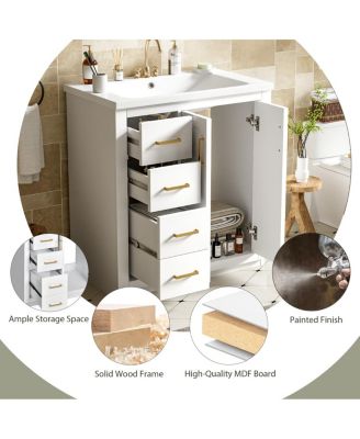 30" Freestanding Bathroom Vanity with Ceramic Sink, 3 Drawers & Soft Closing Doors, Modern Storage Cabinet
