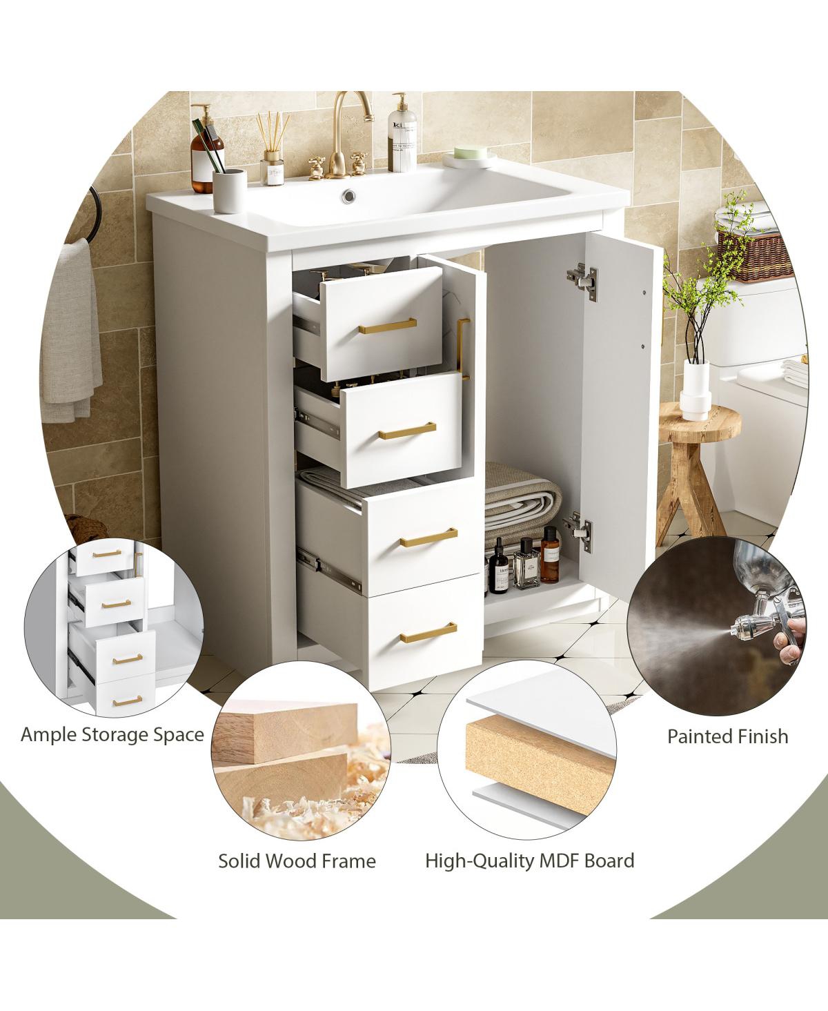 Sillysis 30" Freestanding Bathroom Vanity with Ceramic Sink, 3 Drawers & Soft Closing Doors, Modern Storage Cabinet
