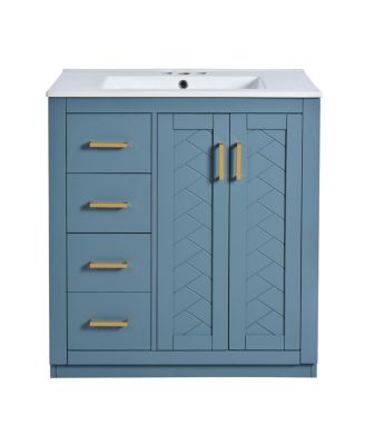 30" Freestanding Bathroom Vanity with Ceramic Sink, 3 Drawers & Soft Closing Doors, Modern Storage Cabinet