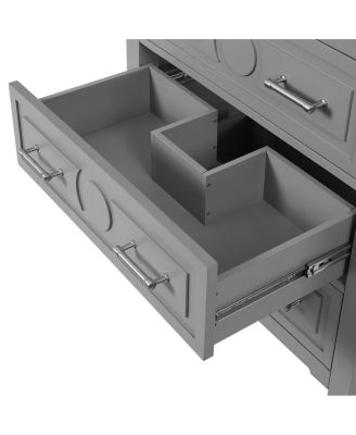 30" Bathroom Vanity with Ceramic Sink, Retro Solid Wood Cabinet & 3 Drawer Storage for Small Spaces