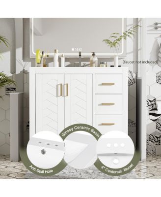 36" Bathroom Vanity with Ceramic Sink, Modern Solid Wood Cabinet & Ample Storage Drawers for Small Spaces