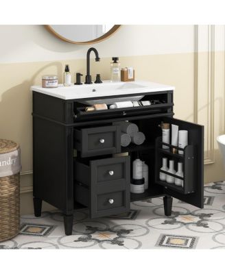 30" Modern Bathroom Vanity with Ceramic Sink, Solid Wood Cabinet, Ample Storage Drawers & Adjustable Shelf for Small Spaces