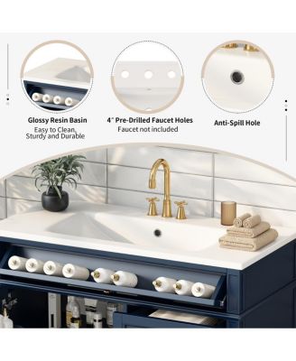36" Modern Bathroom Vanity with Resin Sink, Freestanding Cabinet with 2 Drawers & Tip-out Drawer