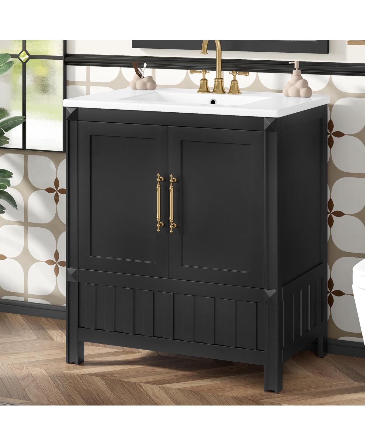 Sillysis 30" Bathroom Vanity with Sink, Solid Wood Cabinet & Push-to-Open Drawer for Modern Bathrooms