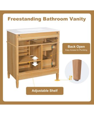 30"  Freestanding Bathroom Vanity with Sink & Soft Close Flip Drawer, Solid Wood & MDF Storage for Modern Bathrooms