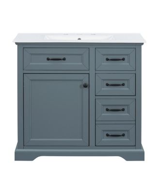 36" Bathroom Vanity with Ceramic Sink, Classic Modern Rubber Wood Cabinet & Ample Drawer Storage for Small Spaces