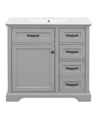 36" Bathroom Vanity with Ceramic Sink, Classic Modern Rubber Wood Cabinet & Ample Drawer Storage for Small Spaces
