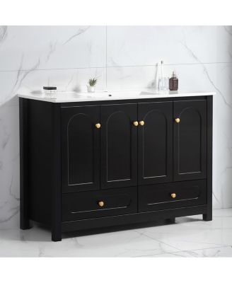 48" Bathroom Vanity with Integrated Ceramic Sink, MDF Cabinet & Soft-Close Doors, Transitional Modern Storage for Elegant Decor